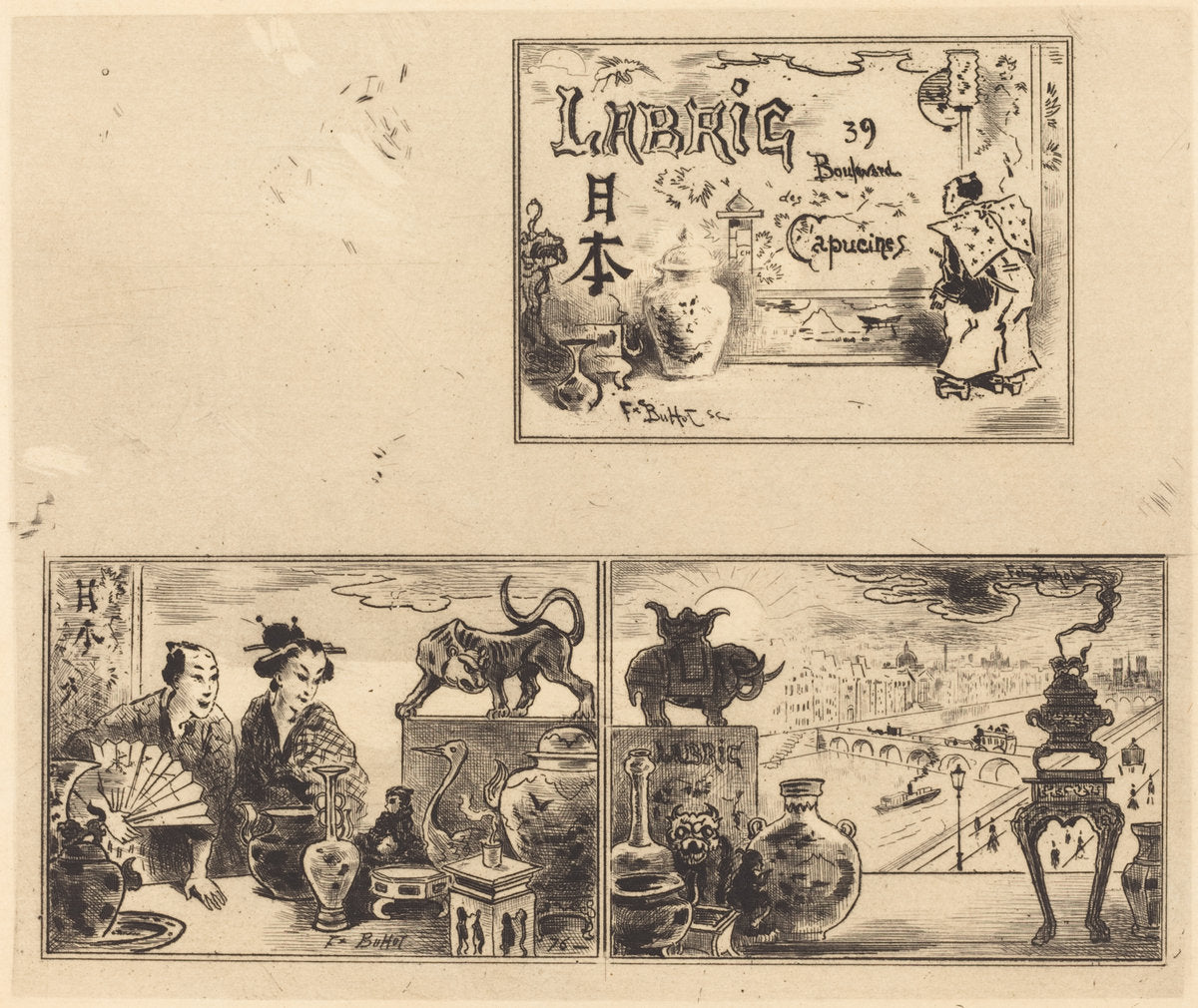 Adresse de Labric by Félix-Hilaire Buhot (French, 1847 - 1898), 16X12"(A3)Poster Print