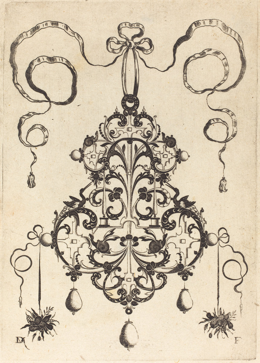 Large Pendant, Lower Left and Right Two Bunches of Grass and Fruit by Daniel Mignot (German, active 1593/1596), 16X12"(A3)Poster Print