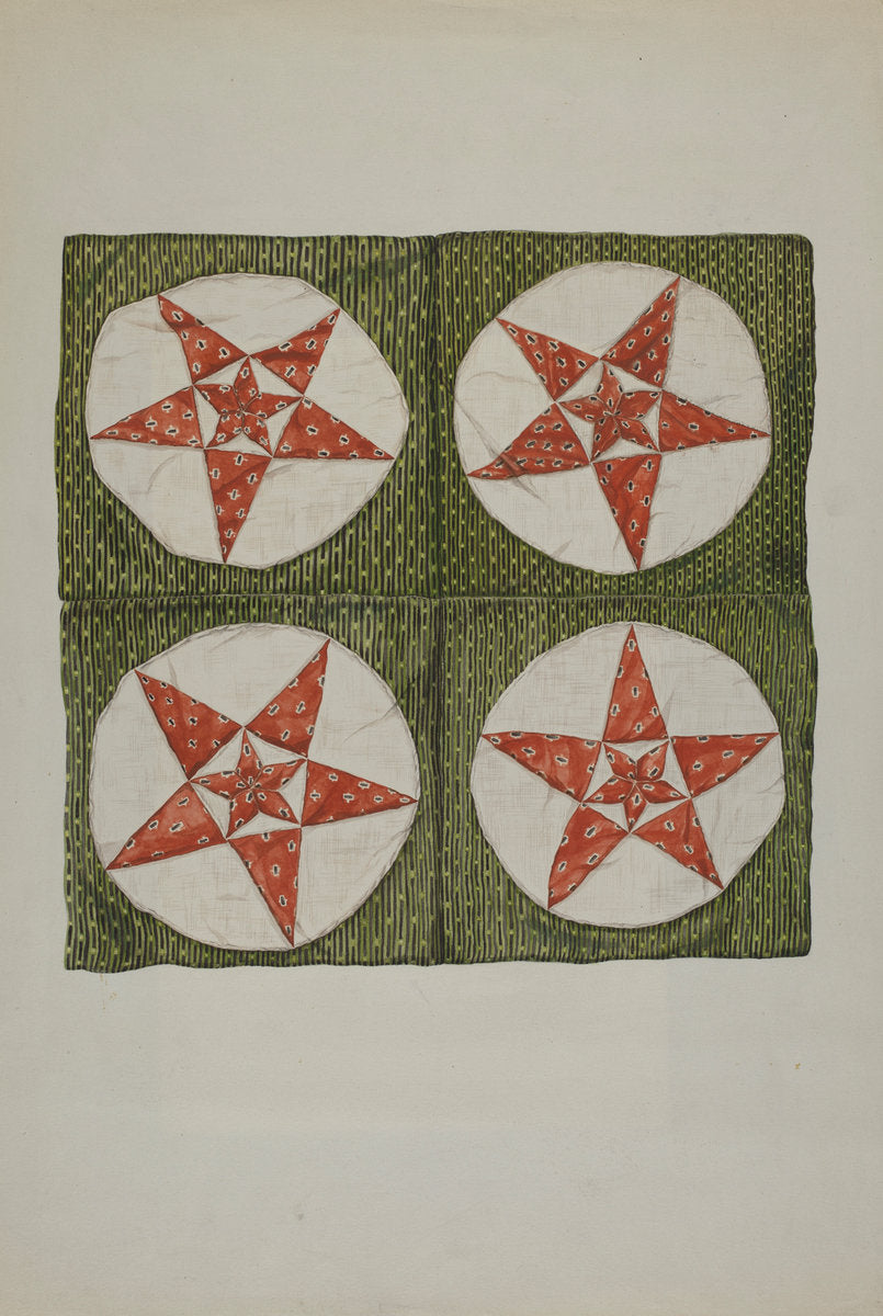 1935/1942 by American 20th Century (Quilt Blocks - Applique Star), 16X12"(A3)Poster Print