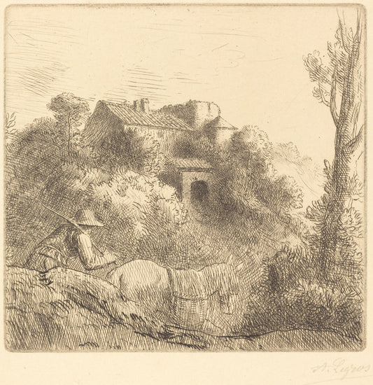 Farm on a Hill (La ferme sur la colline) by Alphonse Legros (French, 1837 - 1911), 16X12"(A3)Poster Print