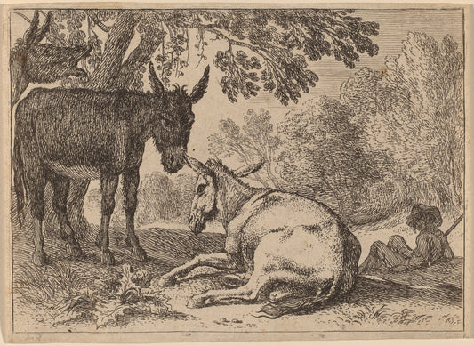 Donkeys by Herman van Swanevelt (Dutch, c. 1600 - 1655), 16X12"(A3)Poster Print