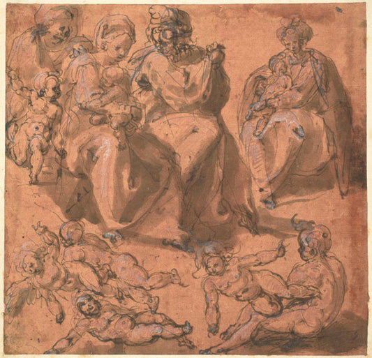 Studies of a Holy Family by Cesare Pollini (Italian, c. 1560 - c. 1600), 16X12"(A3)Poster Print