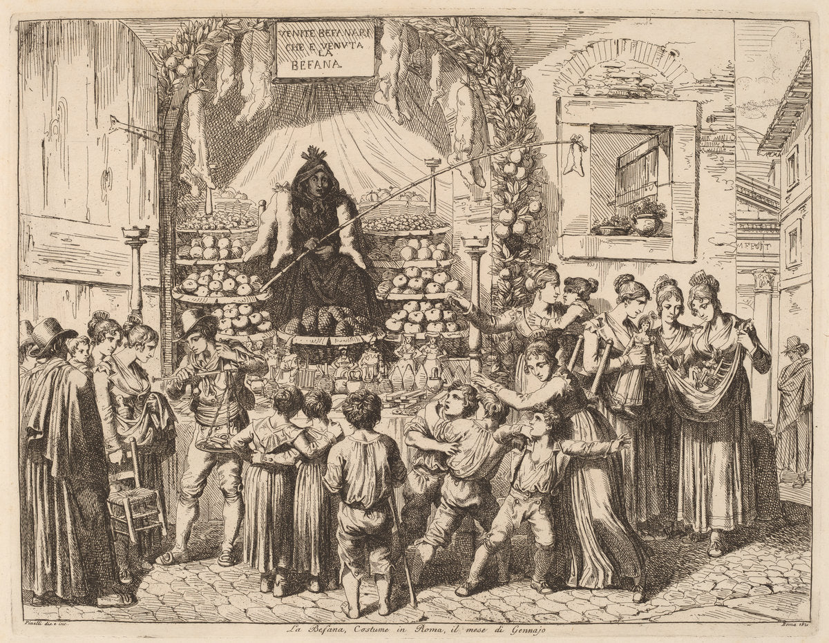 La Befana by Bartolomeo Pinelli (Italian, 1781 - 1835), 16X12"(A3)Poster Print
