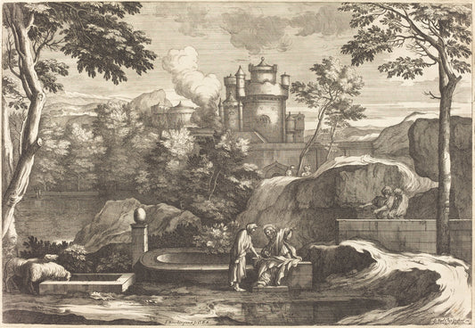 Jesus and the Samaritan by Sébastien Bourdon (French, 1616 - 1671), 16X12"(A3)Poster Print
