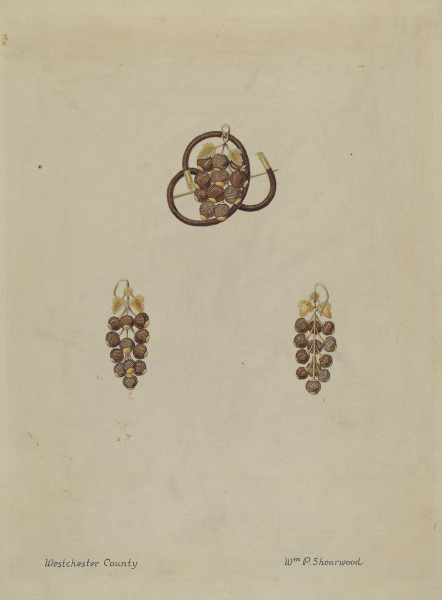Hair Brooch and Earrings by William P. Shearwood (American, active c. 1935), 16X12"(A3)Poster Print