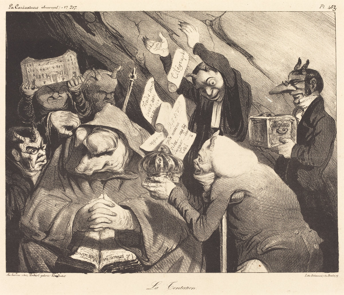 La Tentation, parodie d'une toile de Téniers by Honoré Daumier (French, 1808 - 1879), 16X12"(A3)Poster Print