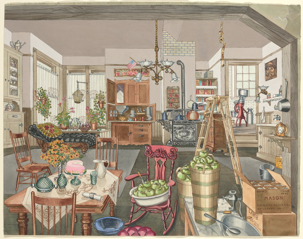 Semi-Rural Kitchen and Dining Room, 1910 by Perkins Harnly (American, 1901 - 1986), 16X12"(A3)Poster Print