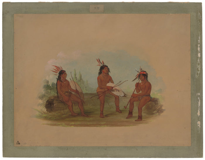 Three Young Chinook Men by George Catlin (American, 1796 - 1872), 16X12