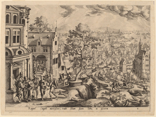 Tobias Arrives at the House of Raguel by Gerard de Jode after Hans Bol (Flemish, 1509 or 1517 - 1591), 16X12"(A3)Poster Print