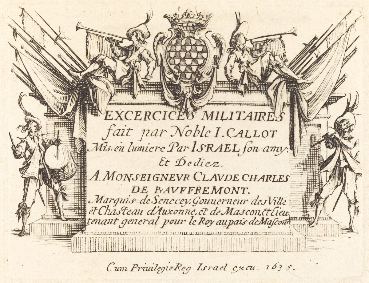 Title Page for "The Military Exercises" by Jacques Callot (French, 1592 - 1635), 16X12"(A3)Poster Print