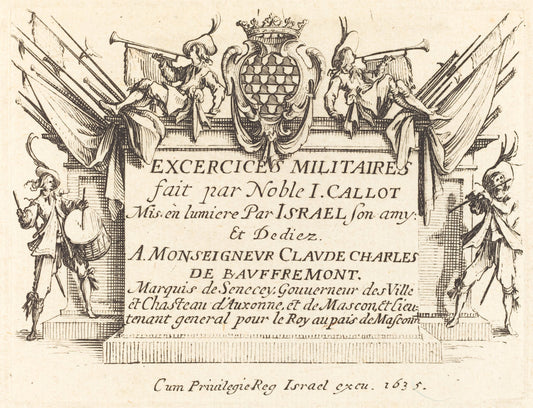 Title Page for "The Military Exercises" by Jacques Callot (French, 1592 - 1635), 16X12"(A3)Poster Print