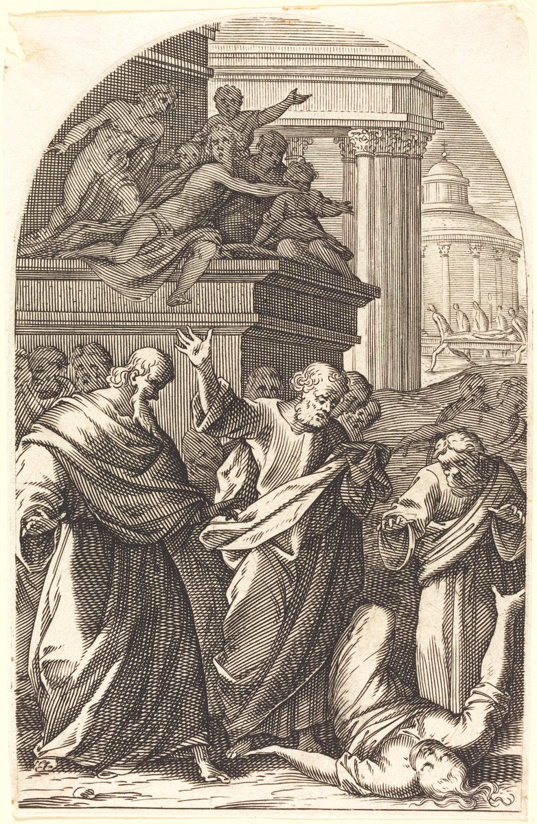 Sapphira Punished by Death by Jacques Callot (French, 1592 - 1635), 16X12"(A3)Poster Print