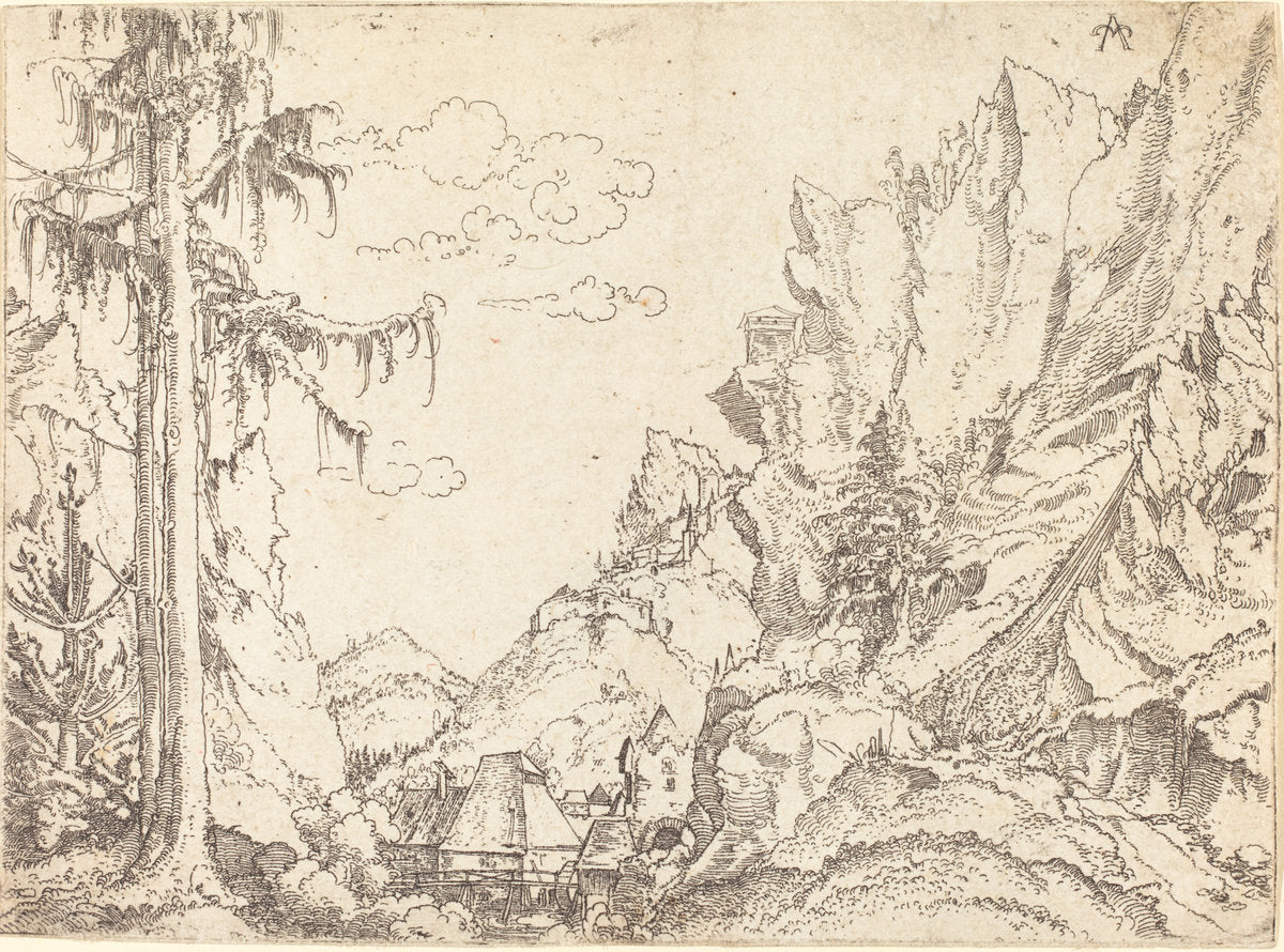 Mountain Landscape by Erhard Altdorfer (German, active 1512/1561), 16X12"(A3)Poster Print