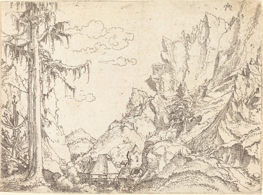 Mountain Landscape by Erhard Altdorfer (German, active 1512/1561), 16X12"(A3)Poster Print