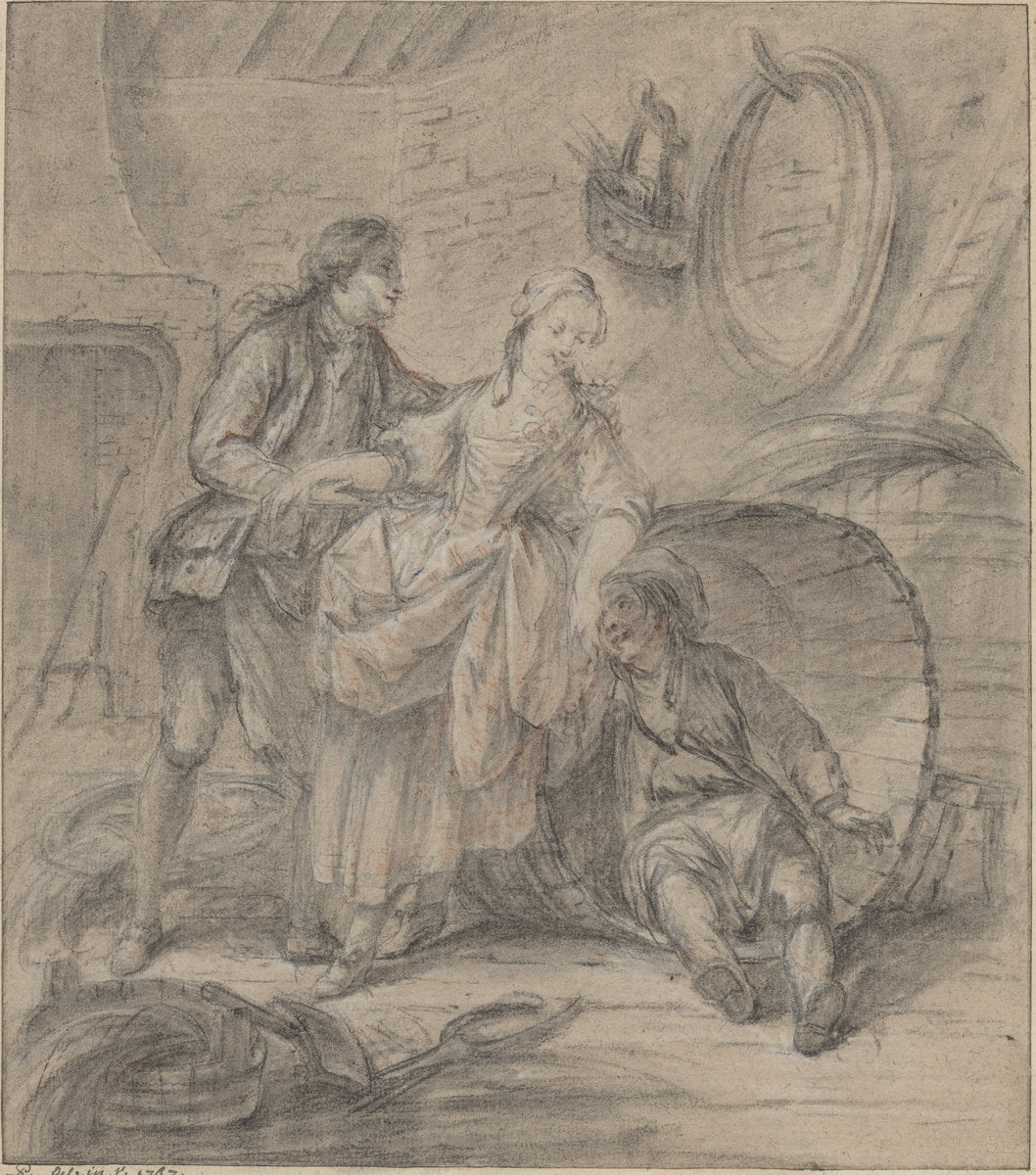 The Tale of the Cooper's Wife by Attributed to Pierre-Antoine Baudouin (French, 1723 - 1769), 16X12"(A3)Poster Print