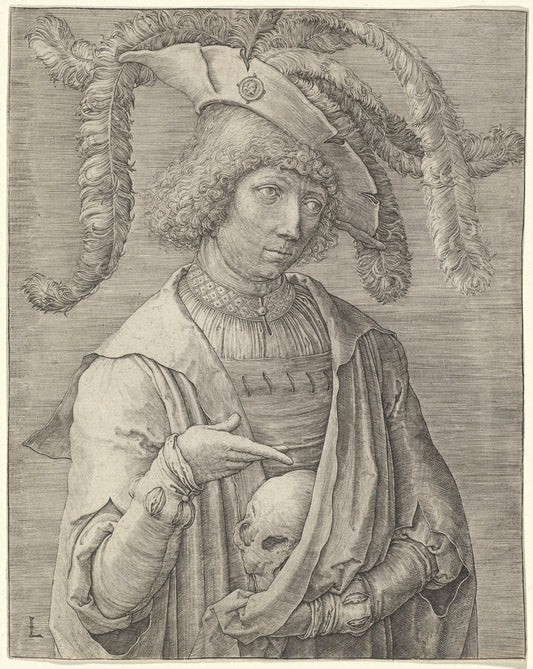 Portrait of a Young Man with a Skull by Lucas van Leyden (Netherlandish, 1489/1494 - 1533), 16X12"(A3)Poster Print