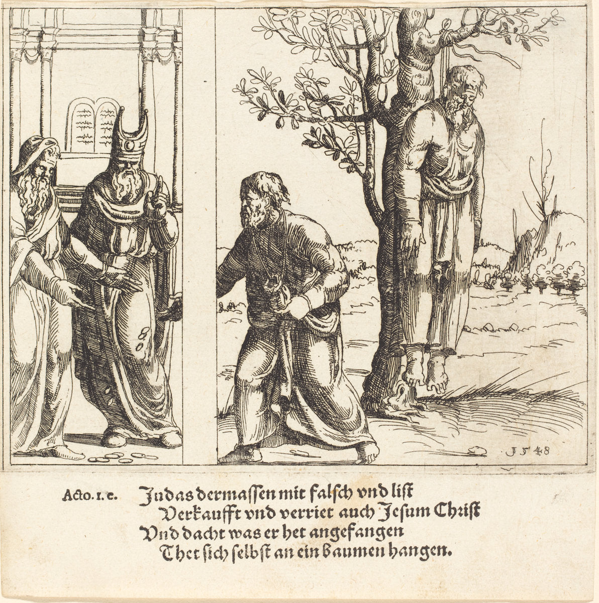 Judas Returns the Thirty Pieces of Silver by Augustin Hirschvogel (German, 1503 - 1553), 16X12"(A3)Poster Print