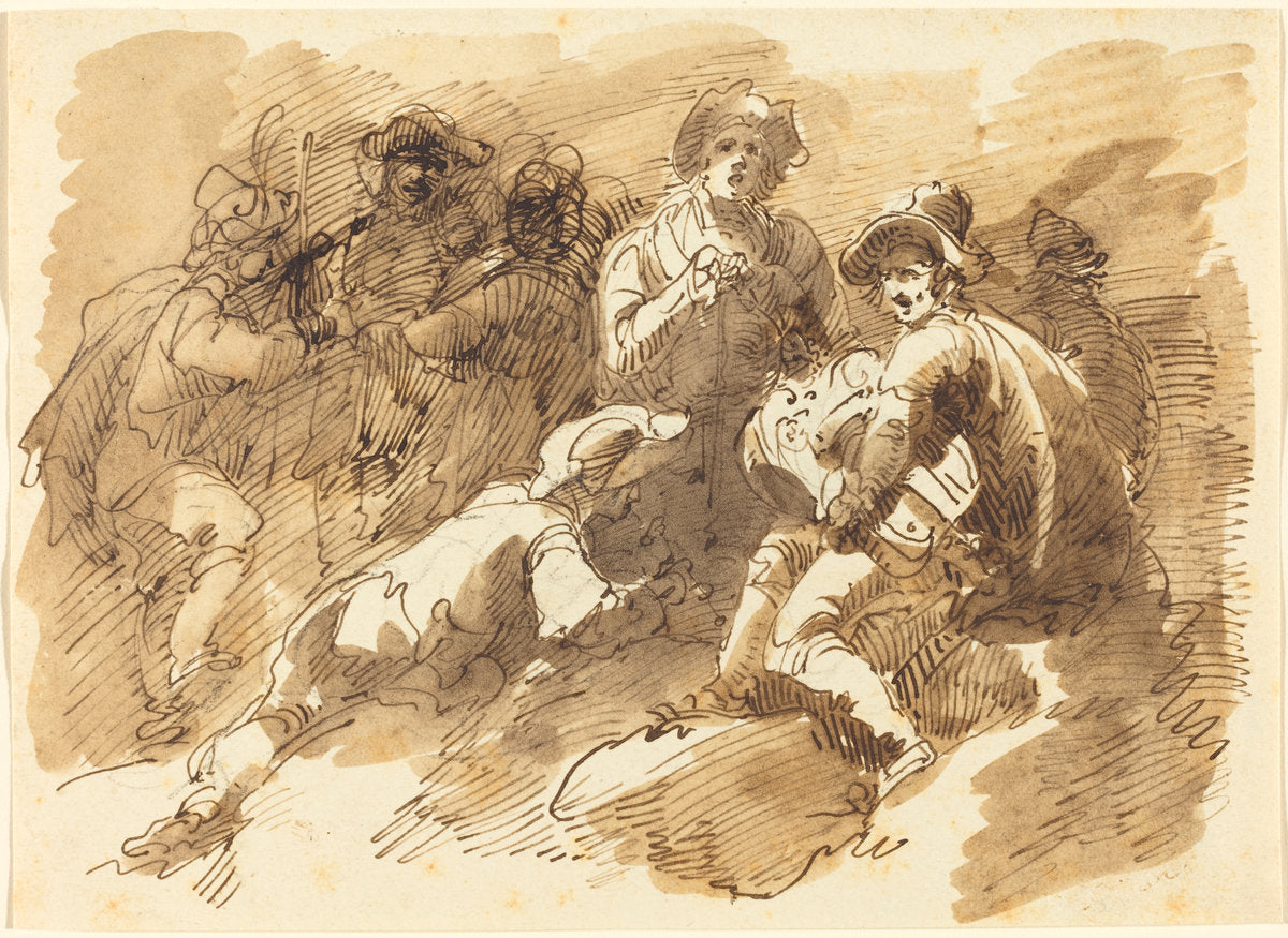 A Convivial Gathering with a Man Playing a Hurdy-Gurdy by Giuseppe Bernardino Bison (Venetian, 1762 - 1844), 16X12"(A3)Poster Print