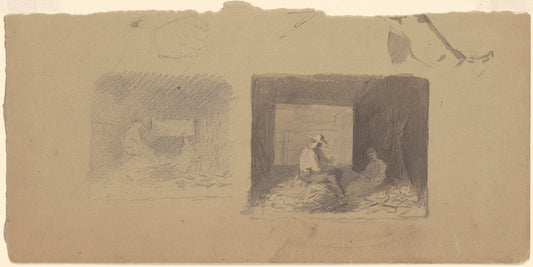 Studies of Farmers Shucking Corn by Enoch Wood Perry, Jr. (American, 1831 - 1915), 16X12"(A3)Poster Print