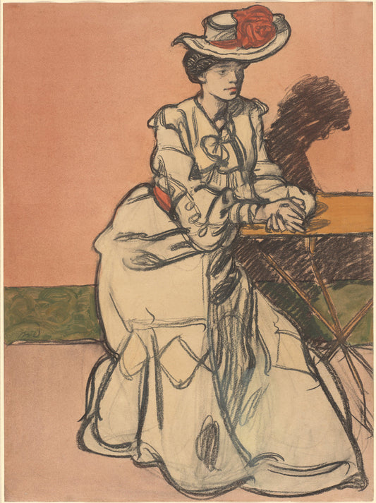 An Elegant Parisiènne Seated in a Café by Maxime Dethomas (French, 1867 - 1929), 16X12"(A3)Poster Print