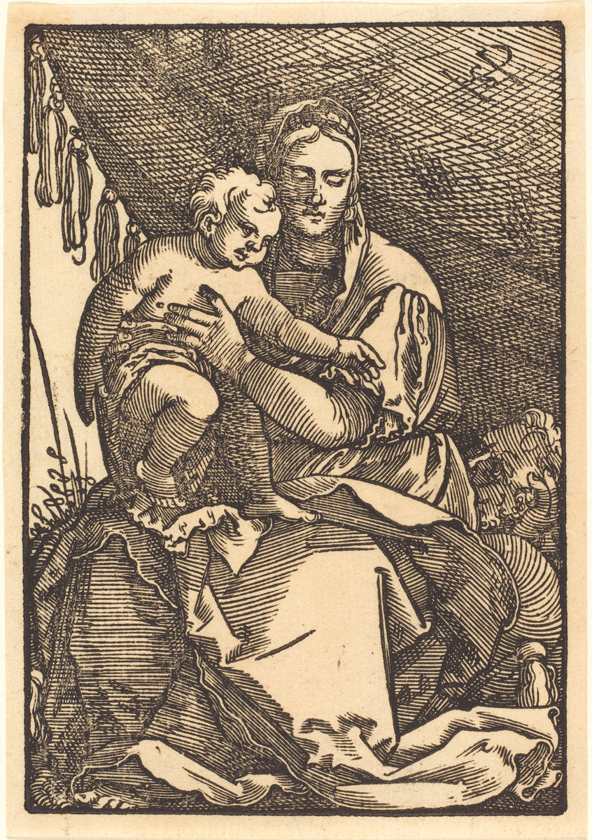 Madonna and Child under a Canopy by Sebald Beham (German, 1500 - 1550), 16X12"(A3)Poster Print