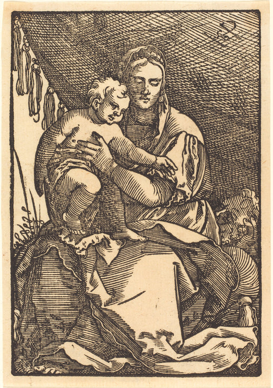 Madonna and Child under a Canopy by Sebald Beham (German, 1500 - 1550), 16X12"(A3)Poster Print