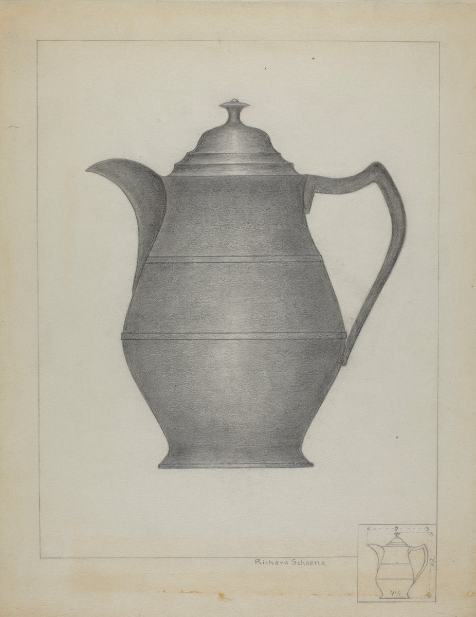Pewter Pitcher by Richard Schoene (American, active c. 1935), 16X12"(A3)Poster Print