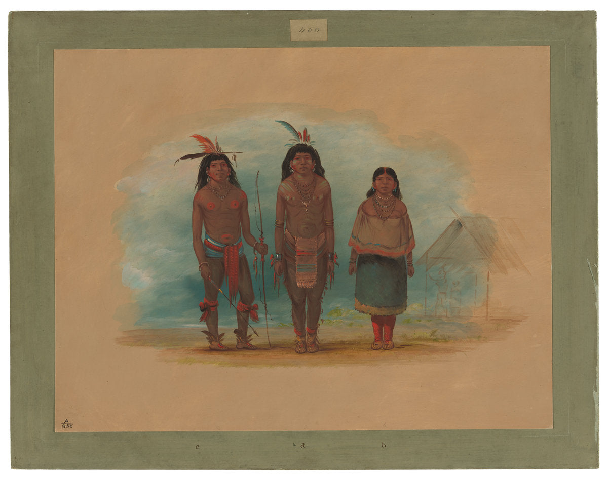 Three Taruma Indians by George Catlin (American, 1796 - 1872), 16X12"(A3)Poster Print