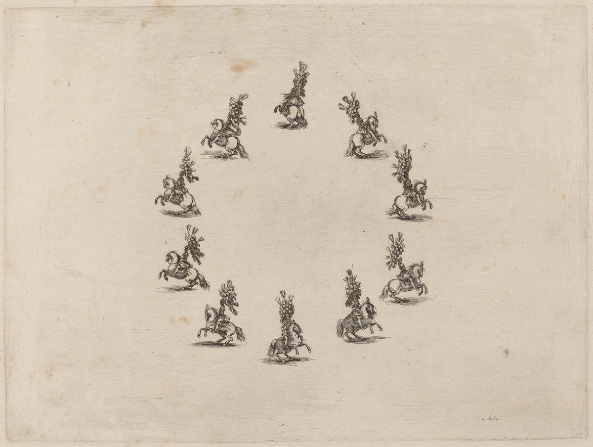 Ten Cavaliers in a Circle by Stefano Della Bella (Italian, 1610 - 1664), 16X12"(A3)Poster Print