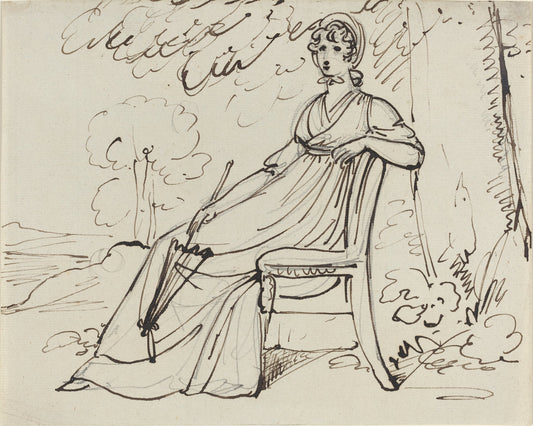 A Lady Seated with a Parasol by Samuel Woodforde (British, 1763 - 1817), 16X12"(A3)Poster Print