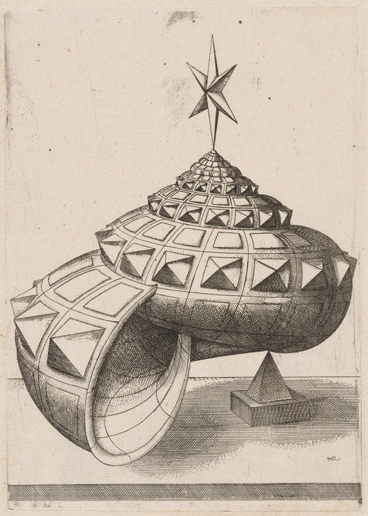 A Perspective of a Faceted Snail Shell Balanced on a Pyramid by Mathis Zündt, after Hans Lencker (German, c. 1498 - 1572), 16X12"(A3)Poster Print