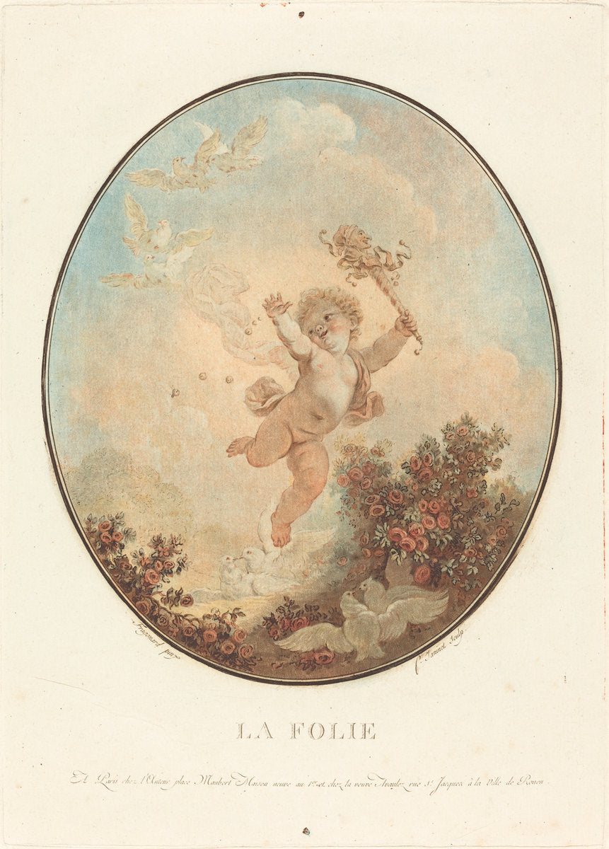 La folie by Jean-François Janinet after Jean-Honoré Fragonard (French, 1752 - 1814), 16X12"(A3)Poster Print