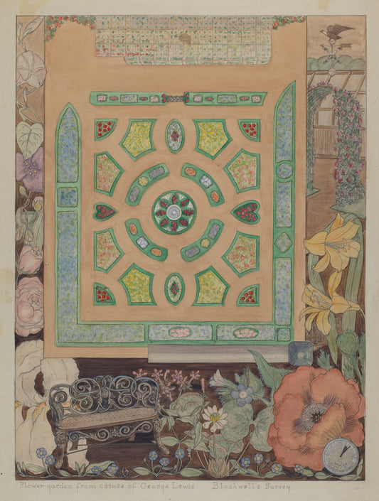 Flower Garden - Lewis Estate by Virginia Richards and William Merklin (American, active c. 1935), 16X12"(A3)Poster Print