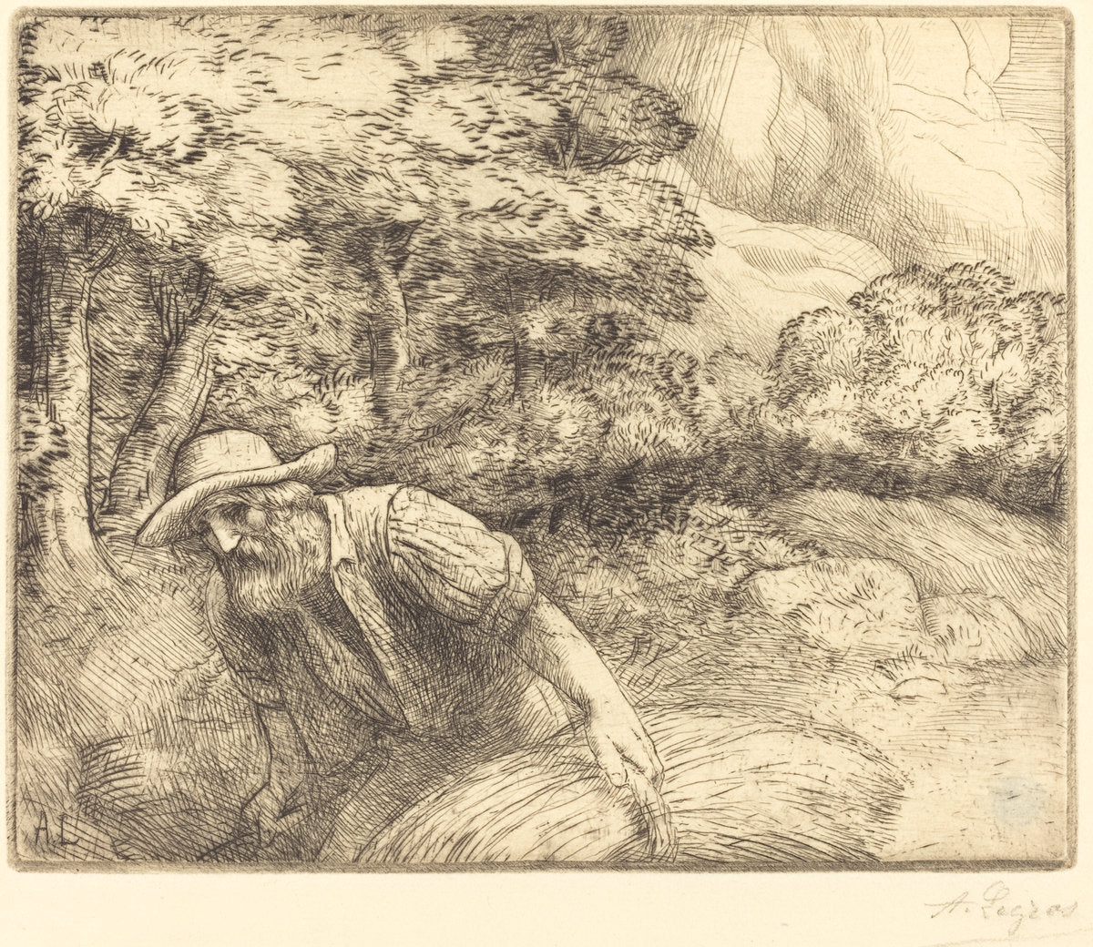 Man Foraging (L'homme au fourrage) by Alphonse Legros (French, 1837 - 1911), 16X12"(A3)Poster Print