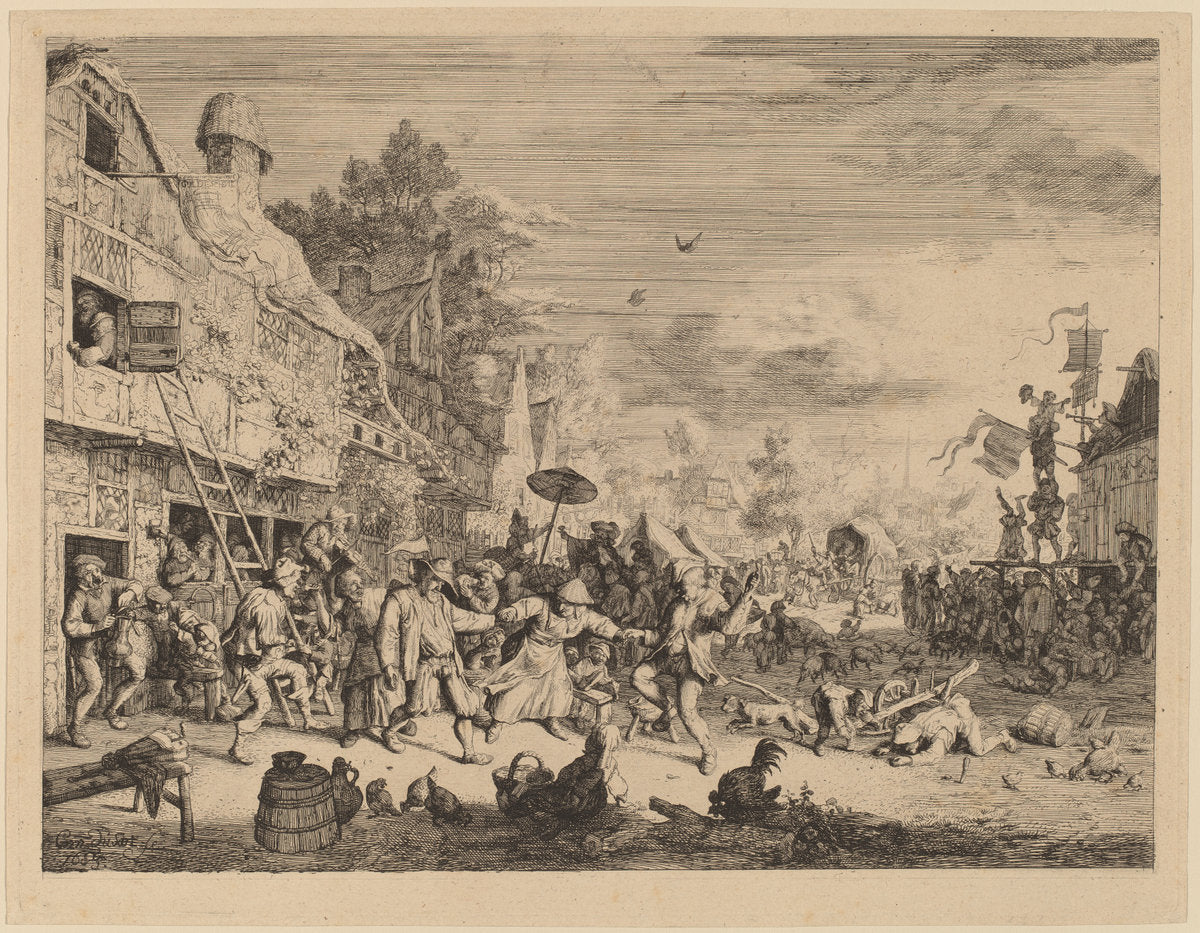 Village Festival by Cornelis Dusart (Dutch, 1660 - 1704), 16X12"(A3)Poster Print