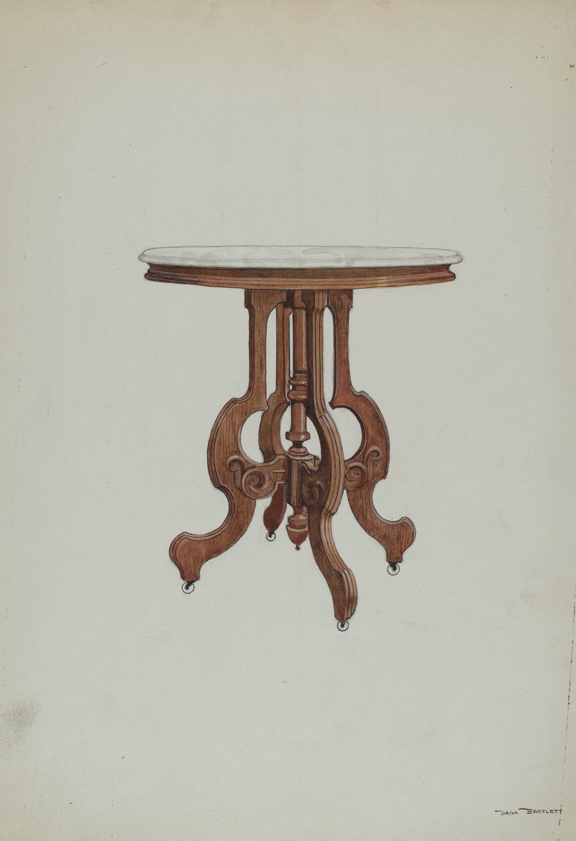 Center Table, with Marble Top by Dana Bartlett (American, 1882 - 1957), 16X12"(A3)Poster Print