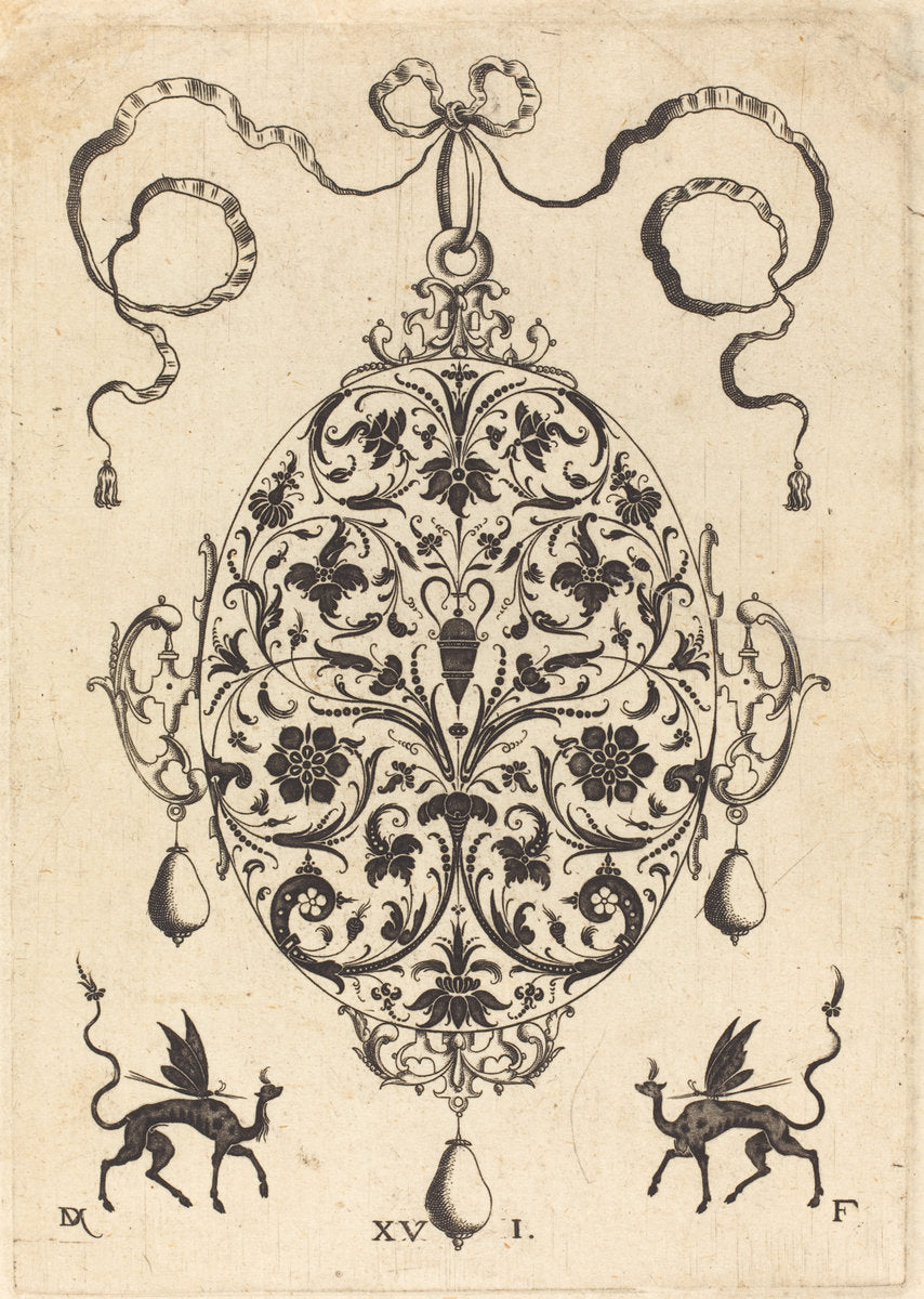Large Pendant, Upright Oval with Floral Ornament by Daniel Mignot (German, active 1593/1596), 16X12"(A3)Poster Print