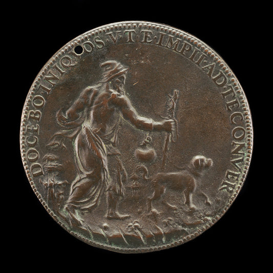 Blind Man with a Staff and Water-flask, Led by a Dog [reverse] by Leone Leoni (Milanese, c. 1509 - 1590), 16X12"(A3)Poster Print
