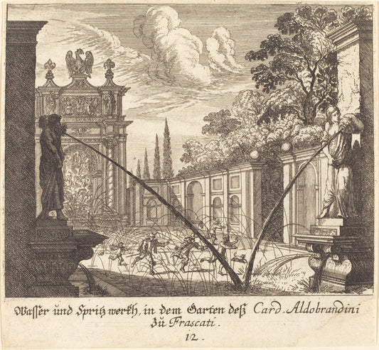 Gardens of Cardinal Aldobrandini, Frascati by Melchior Küsel after Johann Wilhelm Baur (German, 1626 - 1683), 16X12"(A3)Poster Print