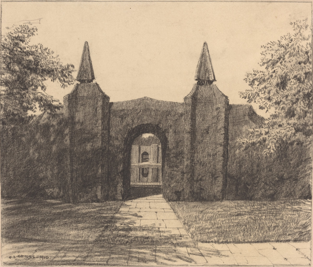 Topiary Archway by F.L. Griggs (British, 1876 - 1938), 16X12"(A3)Poster Print
