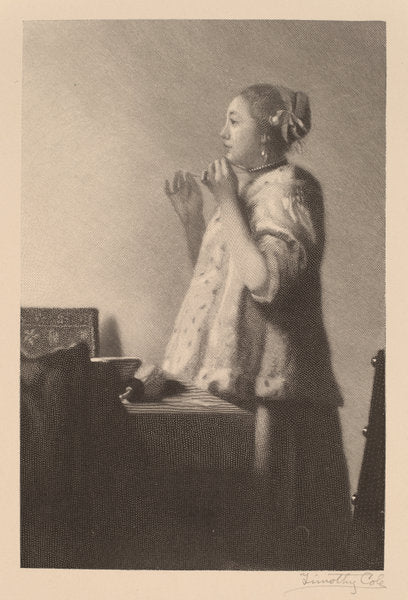 The Pearl Necklace by Timothy Cole after Johannes Vermeer (American, 1852 - 1931), 16X12"(A3)Poster Print
