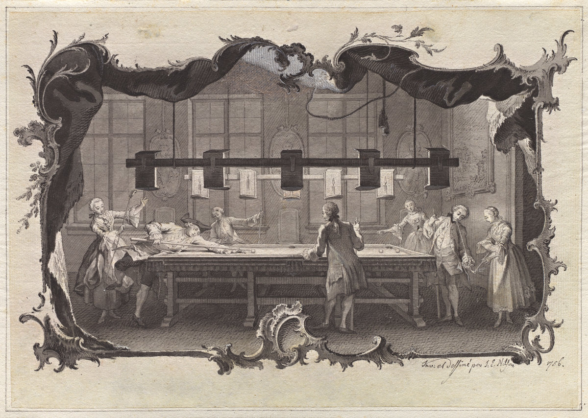 Ladies and Gentlemen Playing Billiards by Johann Esaias Nilson (German, 1721 - 1788), 16X12"(A3)Poster Print