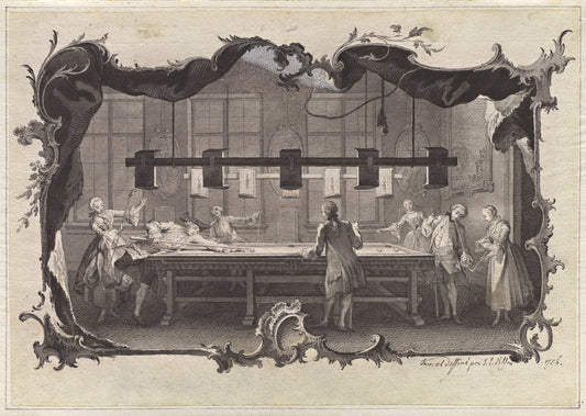 Ladies and Gentlemen Playing Billiards by Johann Esaias Nilson (German, 1721 - 1788), 16X12"(A3)Poster Print
