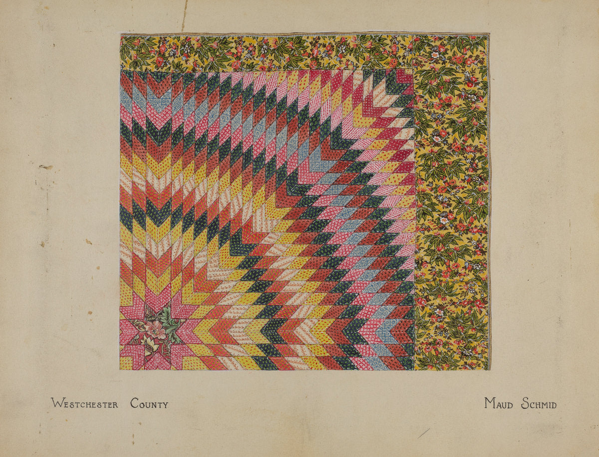Quilt - "Rising Sun" by Maud Schmid (American, active c. 1935), 16X12"(A3)Poster Print