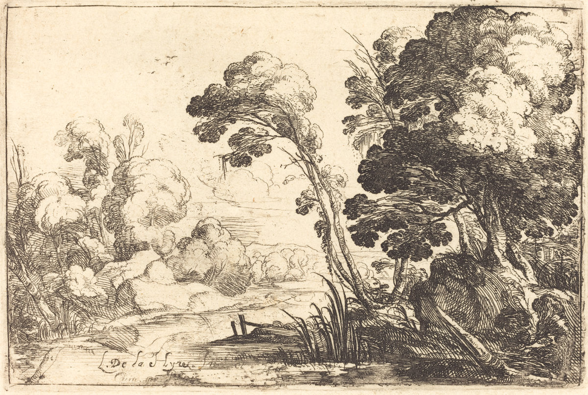 Wooded Landscape with a River by Laurent de La Hyre (French, 1606 - 1656), 16X12"(A3)Poster Print