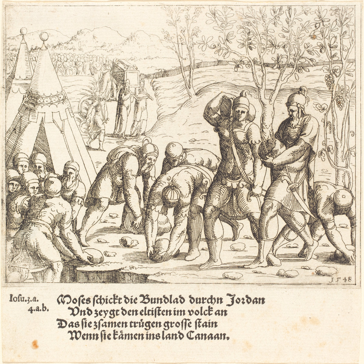 The Twelve Stones, and the Waters of the Jordan are Divided by Augustin Hirschvogel (German, 1503 - 1553), 16X12"(A3)Poster Print