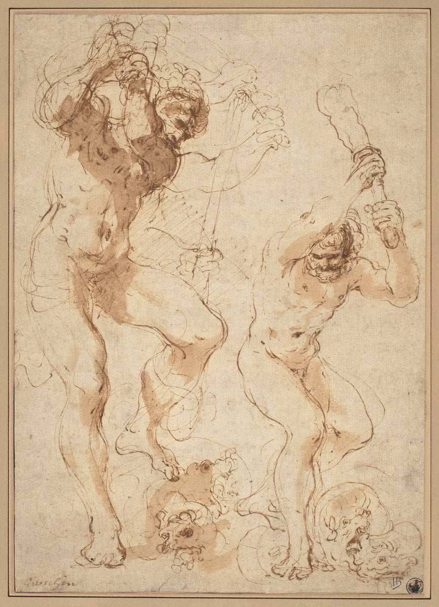 Hercules Slaying the Hydra by Giovanni Francesco Barbieri, called Guercino (Bolognese, 1591 - 1666), 16X12"(A3)Poster Print