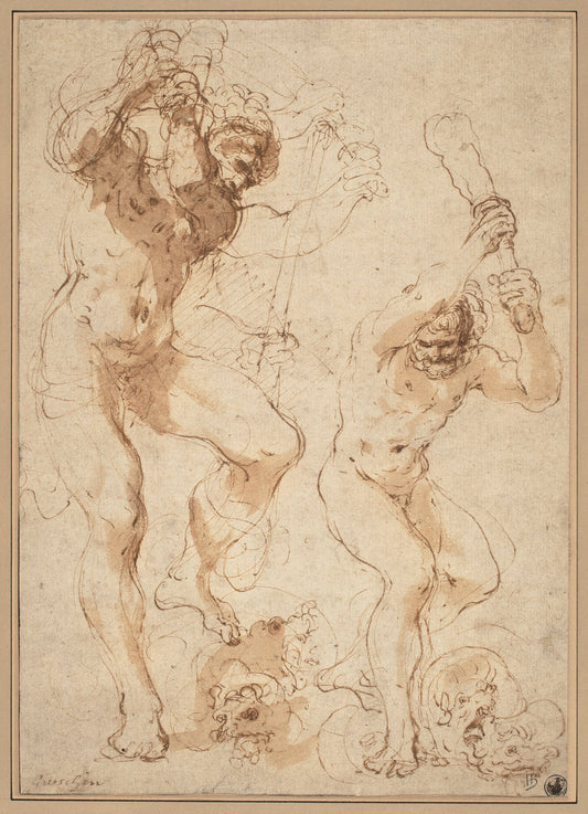 Hercules Slaying the Hydra by Giovanni Francesco Barbieri, called Guercino (Bolognese, 1591 - 1666), 16X12"(A3)Poster Print