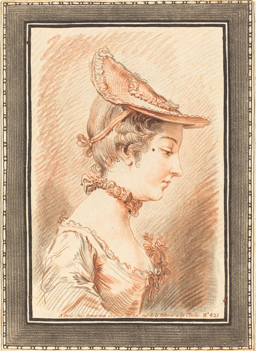 Head of a Young Woman by Gilles Demarteau, the Elder after Jean-Martial Fredou (French, 1722 - 1776), 16X12"(A3)Poster Print