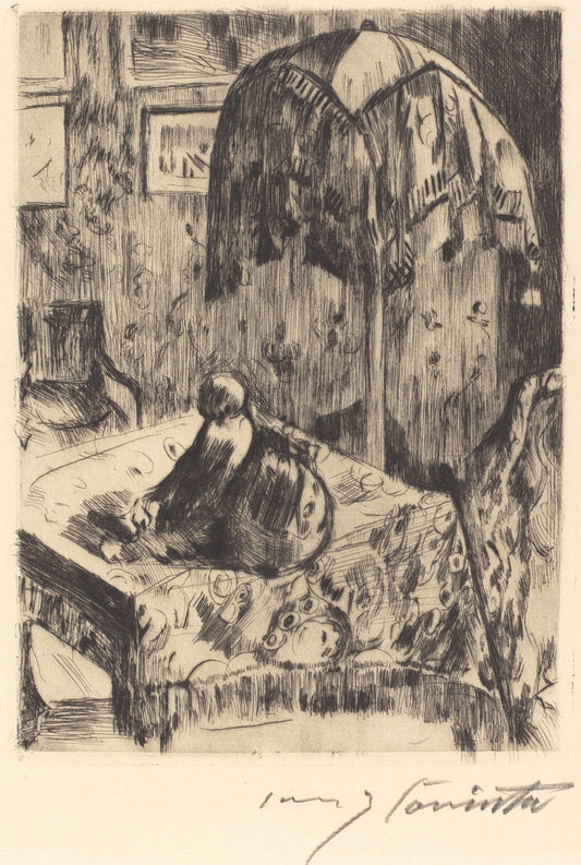 Interior with Floor Lamp (Interieur mit Stehlampe) by Lovis Corinth (German, 1858 - 1925), 16X12"(A3)Poster Print